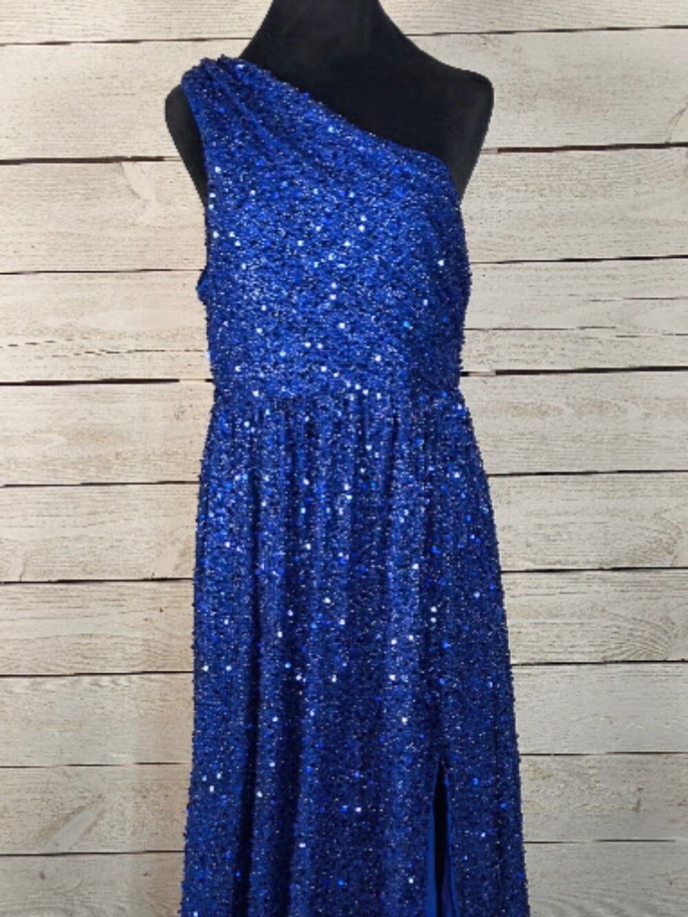 Faeriesty Royal Blue One-shoulder Sequin Formal Maxi Dress Women's XL